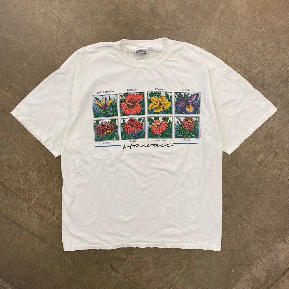 Vintage Hawaii Flowers Surf 90s Tultex Destination Nature T-Shirt Size XL